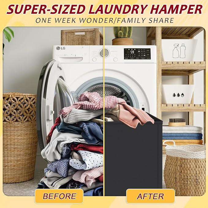 135L Laundry Hamper 2 Section, Large Laundry Hamper with Lid, Dirty Clothes Hamper with 2 Removable Inner Bags, Collapsible Laundry Basket Organizer for for Clothes Toys Towels, Hamper 2 Compartment - Image 5