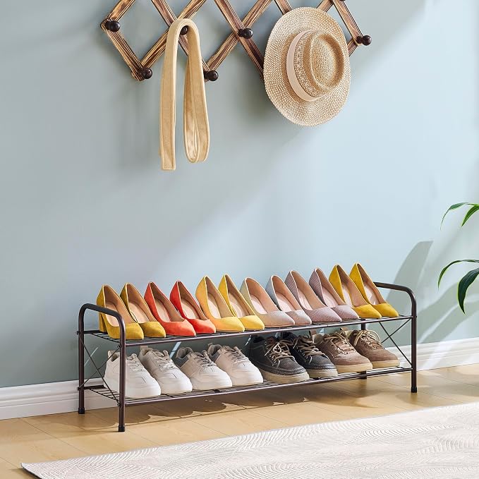 Hoctieon 2 Tier Shoe Rack for Closet, Shoe Rack FreeStanding, Entryway Shoe Shelf, Shoe Storage Organizer, Durable Mesh Style Shoe Rack, Space Save for Garage, Bedroom, Living Room, Wardrobe, Brown - Image 7