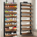 8 Tier Over the Door Pantry Organizer with Adjustable Wooden Baskets, Heavy Duty 2 in 1 Wall Mounted & Hanging Spice Rack for Kitchen, Cabinet and Closet Organization by DAOTENGQL