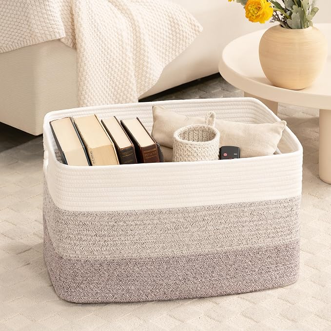 60L Woven Laundry Basket Hamper with Handles, Gradient Brown - Image 7