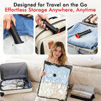 MEIQIHOME 10 Pack PackEase Travel Vacuum Bags 1500mAh Wireless Pump, 80% Compression Space Saver for Luggage, Clear PA+PE Reusable Seal Bags for Clothes, Portable Electric Air Pump for Travel & Home - Image 6