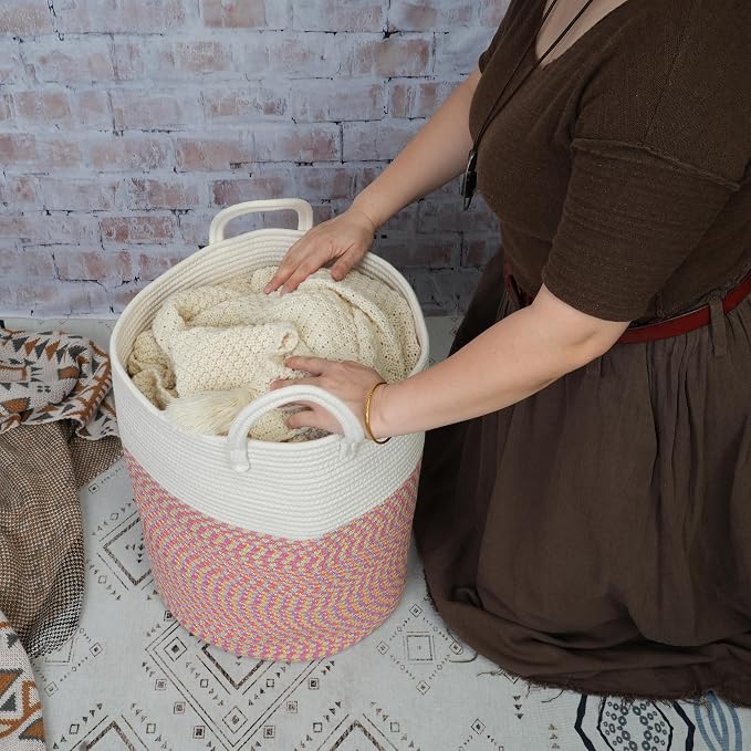 XUANGUO Cotton Rope Laundry Basket Hamper for Clothes Large - Image 3