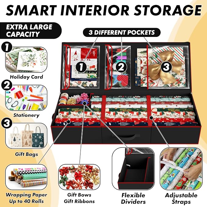 Simple Houseware 41.5" Wrapping Paper Organizer, Fits 40 Rolls, Black - Image 4