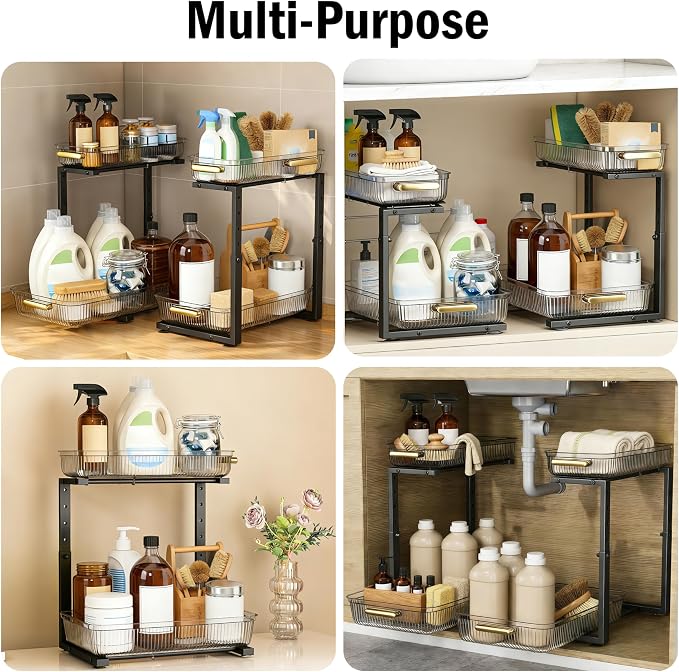 ARSTPEOE Under Sink Organizer - 2 Pack Multi-Purpose Pull-Out Storage Shelf - Image 3