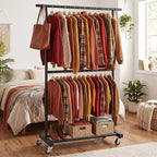 Sywhitta Double Rod Metal Clothing Garment Rack on Wheels, Black - Image 2