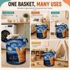 Starry Night Laundry Basket,Cute Cat Large Collapsible Portable Round Laundry Hamper with Handles,Oxford Storage Bin for Clothes,Blankets,Bedroom,Bathroom - Image 7