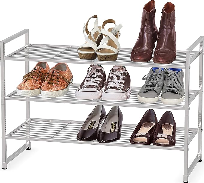 Simple Houseware 3-Tier Stackable Wired Grid Shoe Rack, Silver by SimpleHouseware