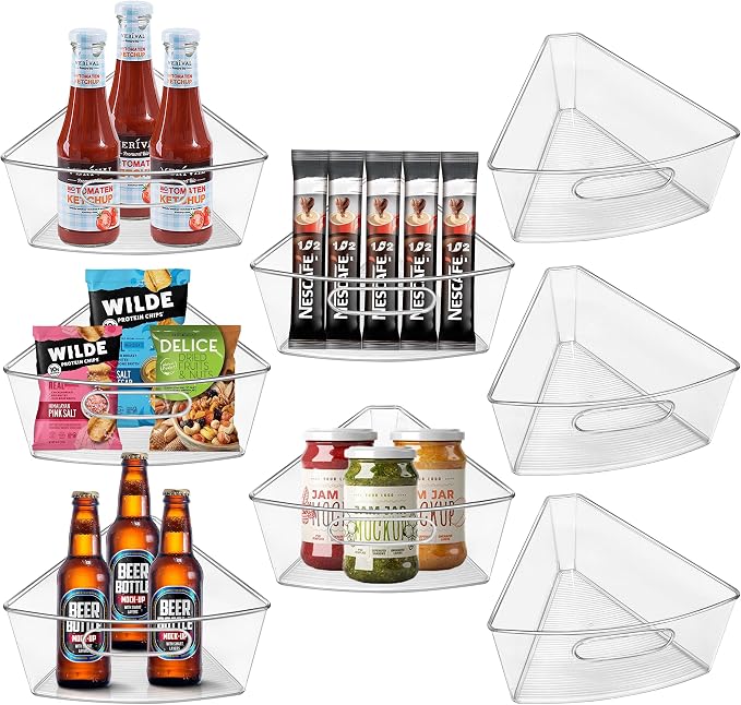 JOWBOOW Lazy Susan Organizer Bins for 28"-29" Diameter Corner Cabinet Lazy Susan, 8 Pack, Clear Plastic Cabinet and Pantry Storage Bin, 1/8 Wedge-Food Safe, BPA Free by JOWBOOW