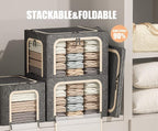 3 Openings Large Clothes Storage Bins with Metal Frame, Foldable Storage Bin for Clothes, Clothing Storage Bins with Lid, Linen Storage Box With Clear Window＆ Zippers＆ Handles.(3 Pcs,Dark Grey,66L) - Image 2