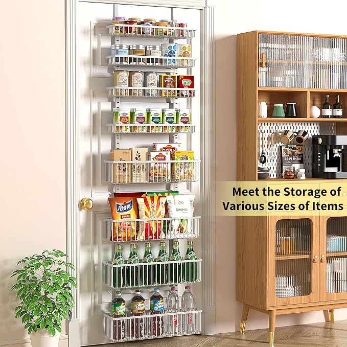 Moforoco White Over The Door Pantry Organizer, Pantry Organization and Storage, Metal Hanging Spice Rack Shelves Door, Seasoning Shelves, Laundry Room Organization, House and Kitchen Essentials - Image 3