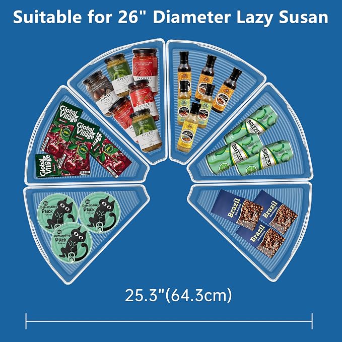 JOWBOOW Lazy Susan Organizer Bins for 26"-27" Diameter Corner Cabinet Lazy Susan, 6 Pack, Clear Plastic Cabinet and Pantry Storage Bin, 1/8 Wedge-Food Safe, BPA Free - Image 4