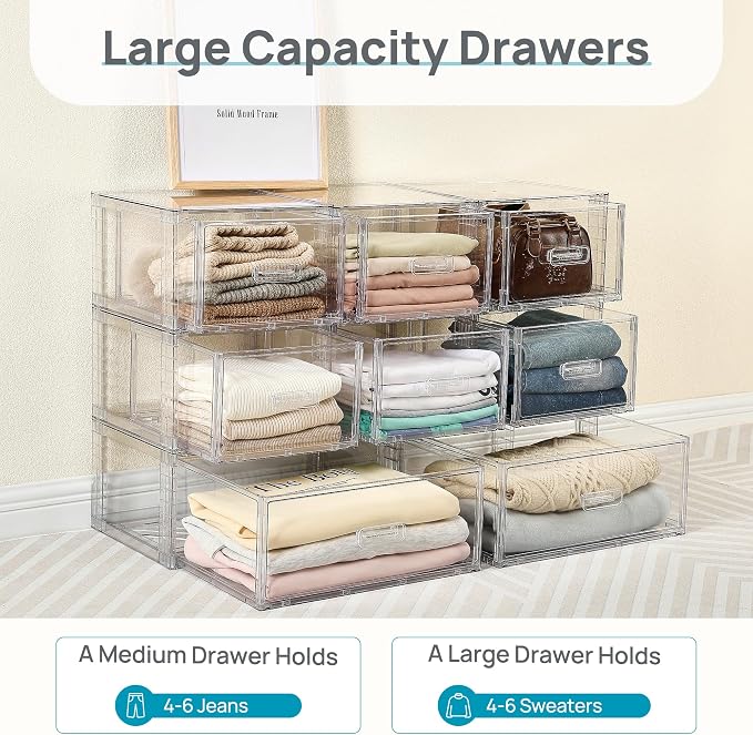 Vtopmart 9 Pack Clear Stackable Storage Drawers 15QT - Image 9