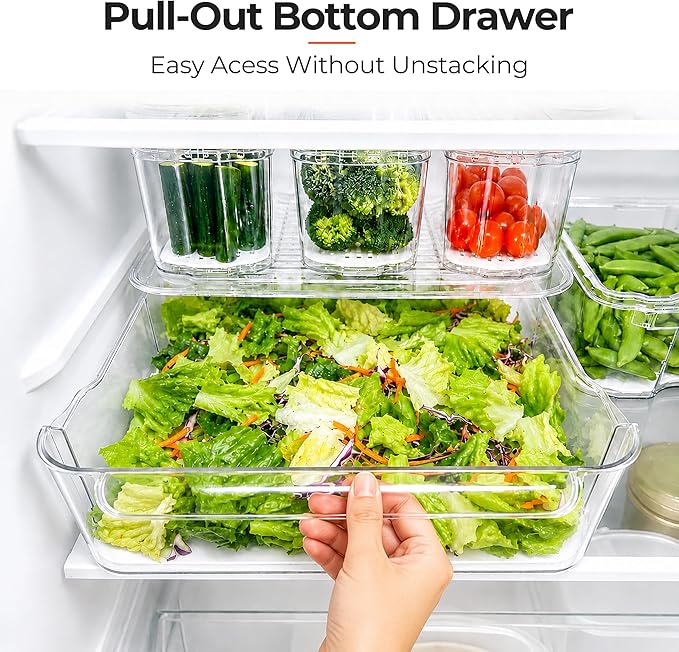 SMRCAD Clear Fridge Bins with Drain Trays - BPA-Free PET, Stackable(8 Pack) - Image 6