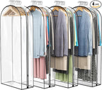 Liuoud Clear Garment Bags for Hanging Clothes 10” Gusseted, 4 Pack, 50” | Suit Bags for Closet Storage with Large Metal Zipper, Breathable odorless Hanging Plastic Clothes Cover for Coat Dress Fur by Liuoud