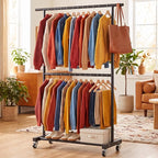 Sywhitta Double Rod Metal Clothing Garment Rack on Wheels, Black - Image 7