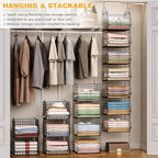 X-cosrack 7 Tier Foldable Hanging Closet Organizer and Storage,Wire Closet Shelving with 4 Large Hooks+ 5 S Hooks,Hanging Basket for Clothes Sweaters Shoes Handbags,Small Closet Organizers - Image 6