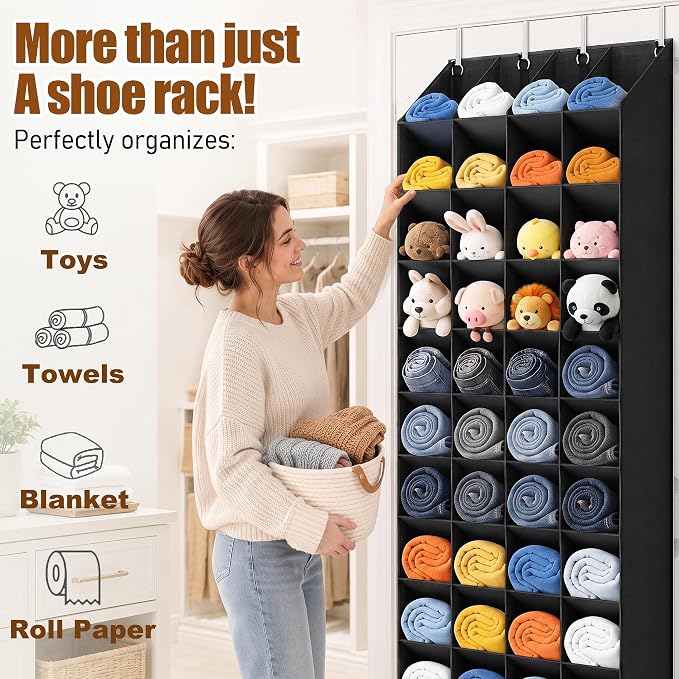 UVIAHOMI 30-40 Pairs Over the Door Shoe Organizer, 40 Breathable Pockets Hanging Shoe Storage for Closet, 10-Tier Door Shoes Rack, Handing Shoes Holder Fit All Family's Sneakers, Boots (Black) - Image 8