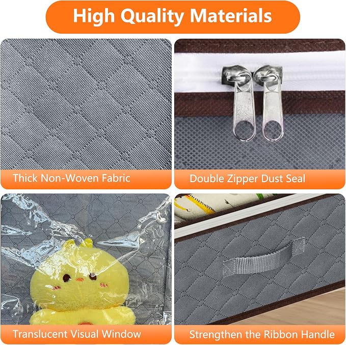 90L Under Bed Storage Containers,4-Pack Closet Organizer Storage Bins ,Grey | for Organization and Storage Clothes, Shoes, Blankets & Pillows,Visible Transparent Top Storage Bins with Lids - Image 3