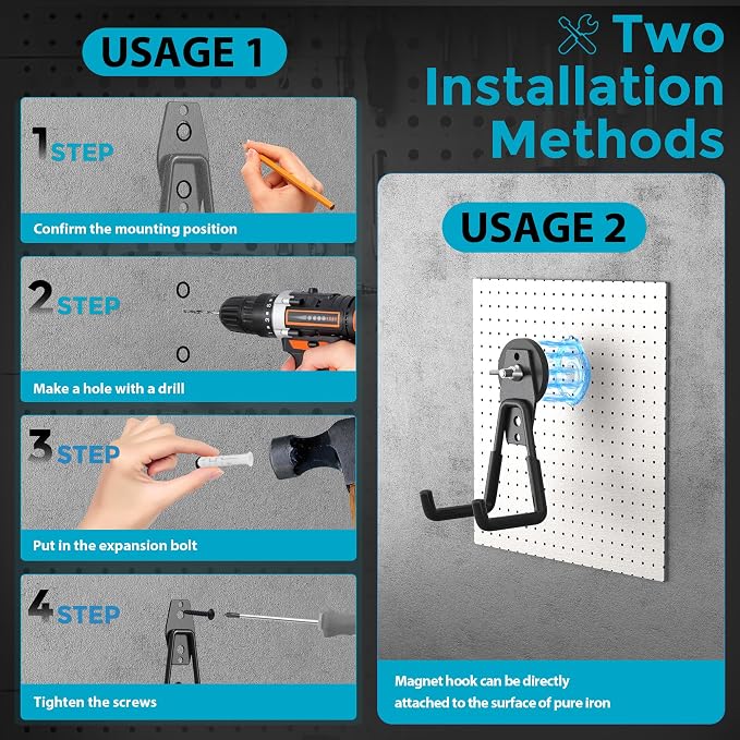 4 Pack Large Strong Magnetic Hooks Heavy Duty Garage Big Magnet Hooks Extra Strength Magnetic Utility Storage Hook Hanger with Anti Slip Coating for Garden Indoor Outdoor Hanging Tools Black - Image 6
