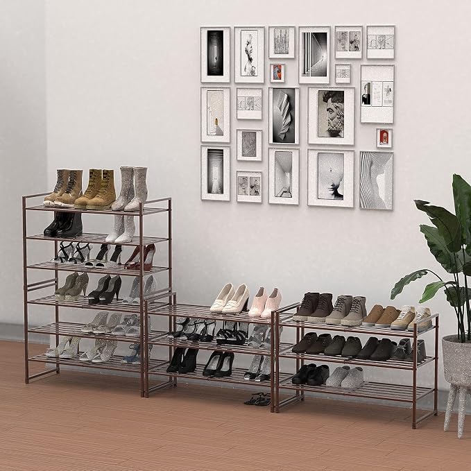 Simple Houseware 3-Tier Stackable Metal Panel Shoe Rack, Bronze - Image 2