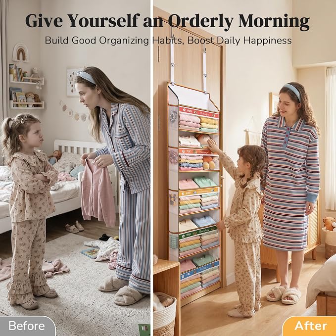 5 Tiers Adjustable Weekly Over Door Organizer with 10 Mesh Side Pockets, 44 lbs Weight Capacity Hanging Storage Organizer with Clear Window Kids Toys, Shoes, Diapers, Colorful - Image 6