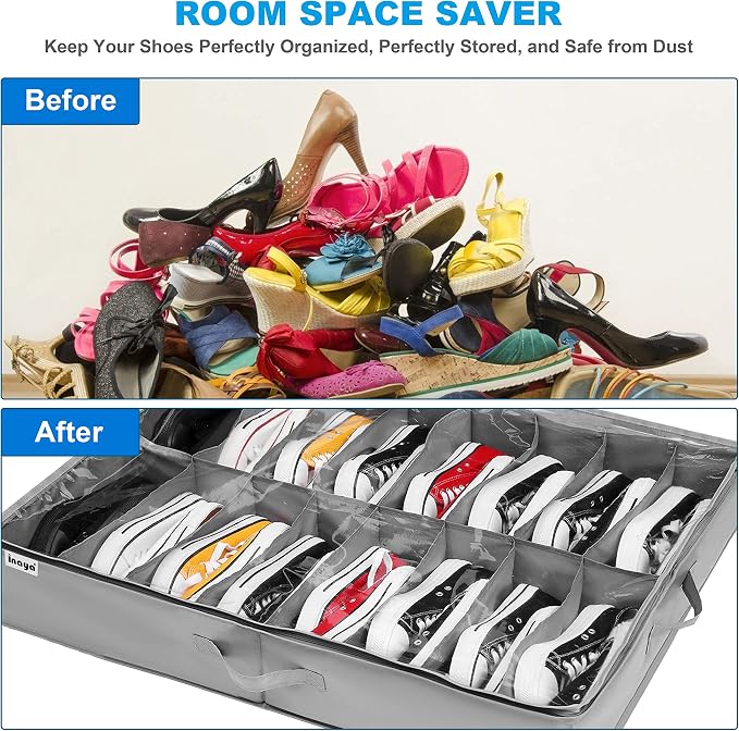 INAYA Underbed Shoe Storage Organizer Set of 2, Fits up to 16+4 Pairs Boots - Image 5