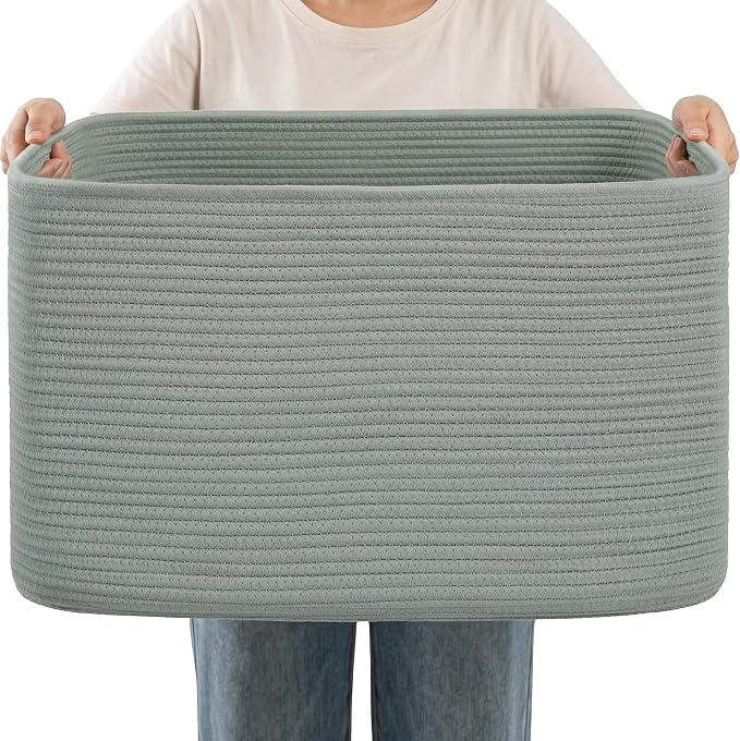 Large Laundry Basket/Hamper, 25"x16"x16" Green Rectangle Basket by Hobasket