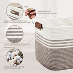 72L Woven Laundry Basket Hamper with Leather Handles,Dark Brown - Image 5