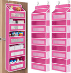 JARLINK Over the Door Organizer for Bathroom, 5 Shelf Rose Pink, 2 Pack | Anti-Tilt Design, 44 lb Load Capacity, Hanging Door Organizer with 5 Large Capacity Pockets, Behind Door Storage for Nursery by JARLINK