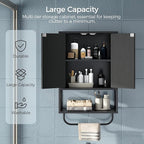MAHANCRIS Bathroom Wall Cabinet with 2 Door and Adjustable Shelf, Farmhouse Medicine Cabinet with Towel Rack, 3-Tier Wall Mounted Storage Cabinet Over The Toilet for Bathroom Laundry Room, Black - Image 4