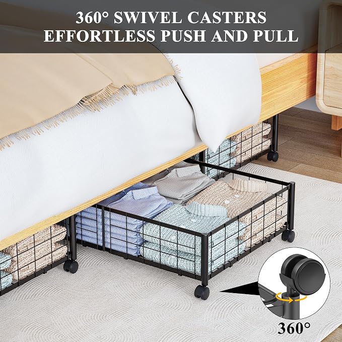 Hleelomi Under Bed Storage with Wheels, 360° Rotating, No-Assembly Underbed Storage Containers, 1 PACK - Image 4