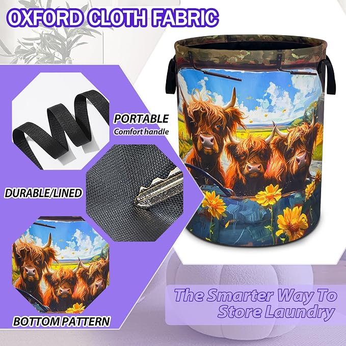 Highland Cow Laundry Basket Foldable Oxford Cloth Hamper 18.9 x 16.5 Inch - Image 3