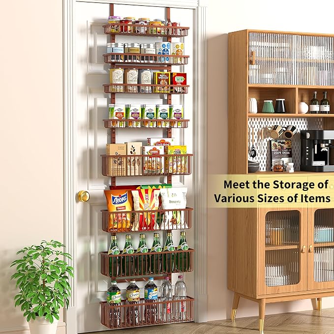 Moforoco Over The Door Pantry Organizer, Pantry Door Organizer Shelves, Kitchen Organizers and Storage, Hanging Basket Wall Spice Rack Seasoning Shelves, Laundry Room Bathroom accessories（Brown ） - Image 4