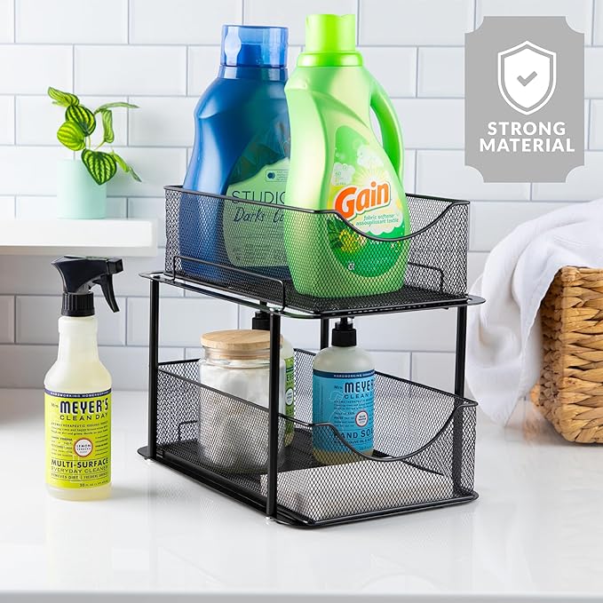 Sorbus Pull-Out Under Sink Organizer, Mesh Construction (Black, 2 Pack) - Image 6