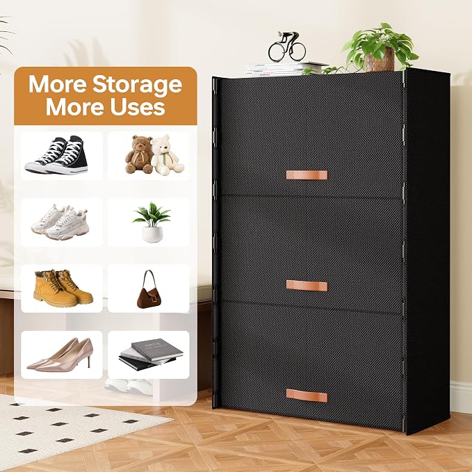 6-Tier Shoe Storage Cabinet with Fabric Cover, Hard Flip Doors, Holds 18–24 Pairs, Enclosed Dustproof Shoe Rack Organizer for Entryway, Closet & Bedroom, Shoe Shelf, Black, 27.8" x 12.0" x 41.9" - Image 4