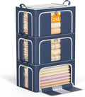 3 Openings Clothes Storage Bins with Metal Frame，24L (navy blue) by LeArex