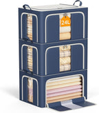 3 Openings Clothes Storage Bins with Metal Frame，24L (navy blue) by LeArex