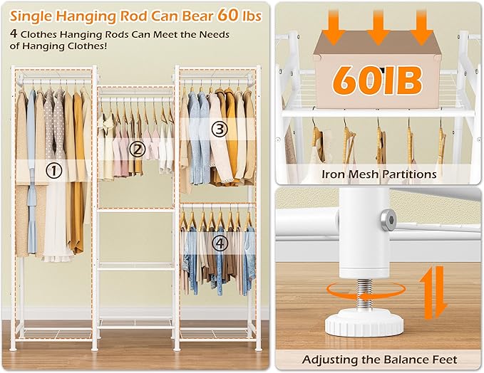 HOMIDEC Wardrobe Closet, 4 Hanging Spaces Portable Clothes Rack - Image 4