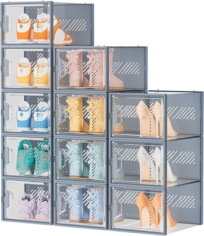 SIMPDIY XL Clear Shoe Storage Boxes, Stackable Shoe Organizer for Closet by DecorateYourHome