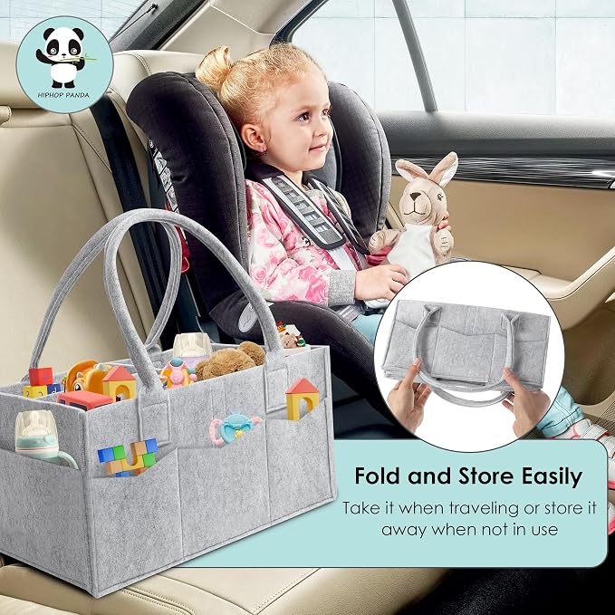 HIPHOP PANDA 2-Pack Diaper Caddy Organizer - Nursery Storage Bin & Car Organizer for Diapers, Wipes, and Baby Essentials - Dual-Color Solid Set (Dark Grey/Grey), Large Size - Image 7