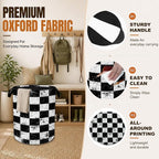 Black White Checkered Foldable Laundry Basket with Handles,Vintage Oxford Clothes Hamper, Portable Laundry Room Decor Storage Basket for Bedroom Bathroom Dorm,20.8x16 Inch - Image 3