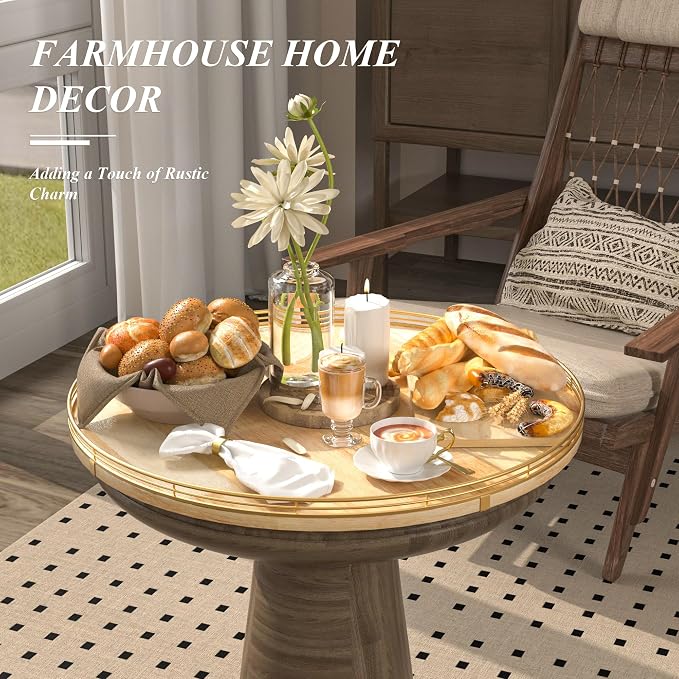 AMH 21-Inch Extra Large Lazy Susan with Oak Base and Black Iron Rail - Image 3