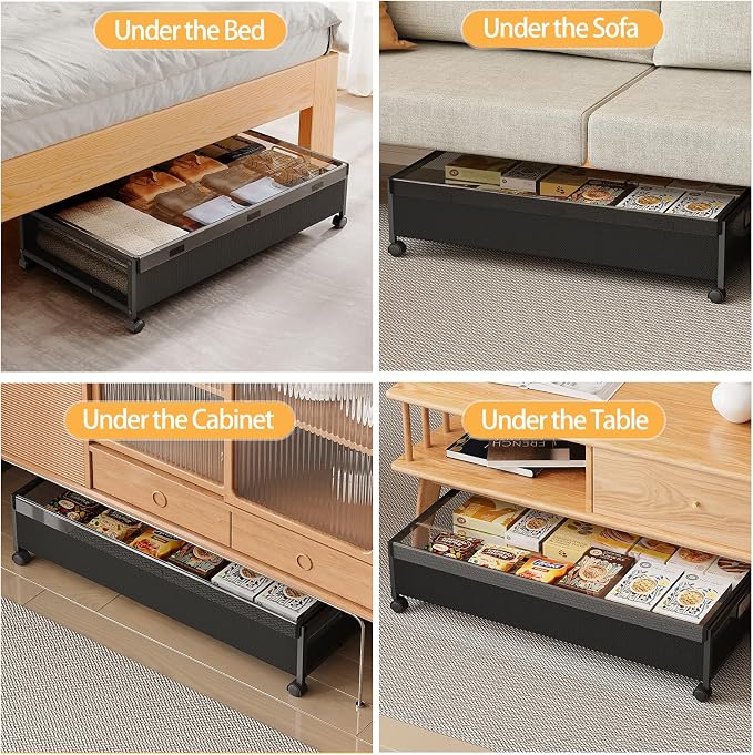KITHELP Underbed Storage Containers with Wheels, Large Under Bed Drawers on Wheels with Removable Lids, Rolling Shoe Organizer Under Bed Storage Dresser Metal Drawers for Clothes Toys Blankets (2PACK) - Image 7
