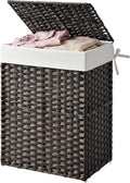 SONGMICS HOME Laundry Hamper with Lid, Clothes Basket with Removable Liner and Handles, 23.8 Gallon, Foldable Narrow Laundry Organizer for Bathroom, Bedroom, Dark Brown by SONGMICSHOME
