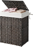 SONGMICS HOME Laundry Hamper with Lid, Clothes Basket with Removable Liner and Handles, 23.8 Gallon, Foldable Narrow Laundry Organizer for Bathroom, Bedroom, Dark Brown by SONGMICSHOME