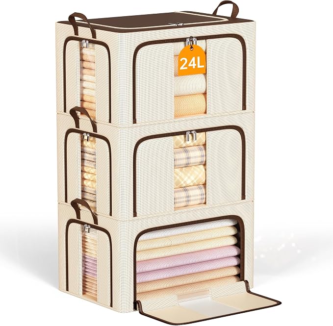 Clothes Storage Bins, Brown, 24L, 3 Openings by LeArex