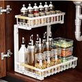 GarveeLife Under Sink Organizer - L-Shape Pull-Out 2-Tier Carbon Steel Storage Organizer with Suction Cups - Space-Saving Cabinet Rack for Kitchen & Bathroom - Easy Access Sliding Design - White by GarveeLife
