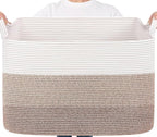Goodpick 105L Extra Large Woven Rope Blanket Basket, Rectangle, Light Brown by Goodpick