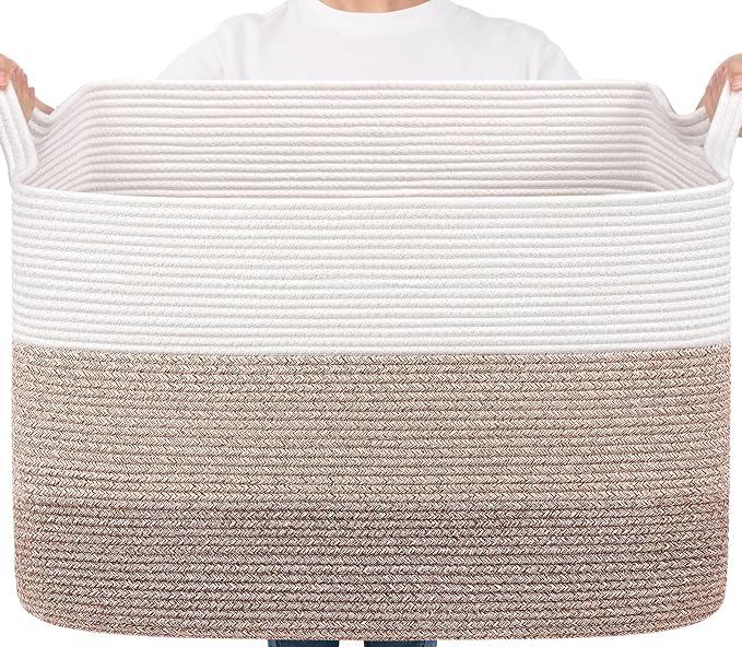 Goodpick 105L Extra Large Woven Rope Blanket Basket, Rectangle, Light Brown by Goodpick