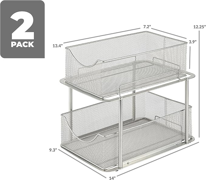 Sorbus Pull-Out Under Sink Organizer, Mesh Construction (Silver, 2 Pack) - Image 3